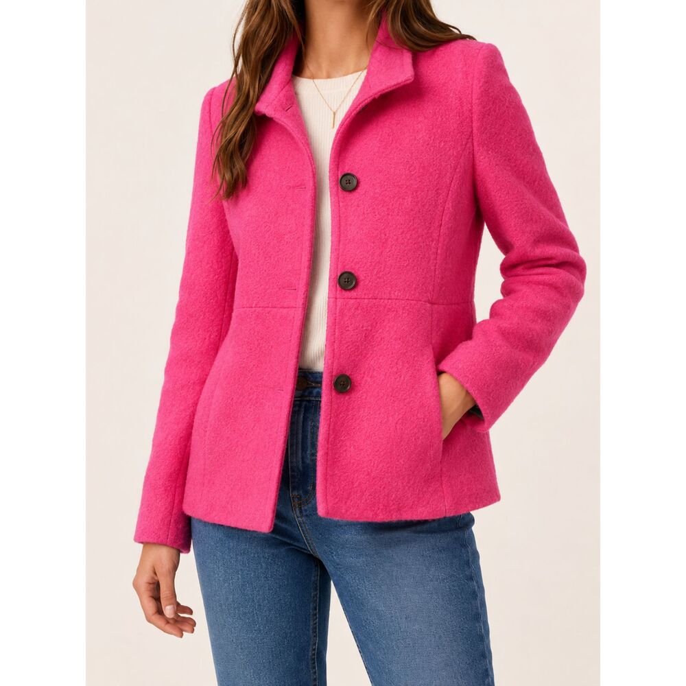 Lands' End Womens 8P Fuchsia Pink Wool Rayon Boucle Jacket Blazer Preppy